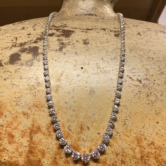 Sterling Silver and Cubic Zirconia Tennis Necklace 17 Inches Long - Picture 2 of 6